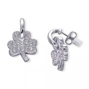 Dainty Irish Charm: Sterling Silver Shamrock Dangling Earrings with CZ Diamond
