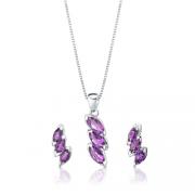 3.00 cts Marquise Shape Amethyst Pendant Earrings in Sterling Silver 