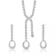 Dazzling Chic: Sterling Silver Lariat Tennis Necklace Earrings Set with White CZ