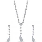 Paisley Perfection: Sterling Silver Paisley Teardrop Y-Necklace Earrings Set with CZ Diamonds 