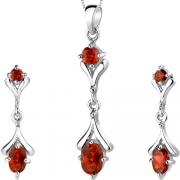 Oval Round Combination 2.75 carats Sterling Silver Garnet Pendant Earrings Set 