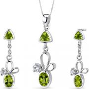 Dynamic 2.75 carats Trillion and Oval Cut Sterling Silver Peridot Pendant Earrings Set 