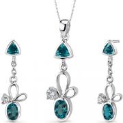 Dynamic 3.25 carats Trillion and Oval Cut Sterling Silver London Blue Topaz Pendant Earrings Set 