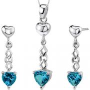 Cupid Duet 3.50 carats Heart Shape Sterling Silver London Blue Topaz Pendant Earrings Set 