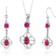 Dream catcher Design 3.25 carats Round Pear Shape Sterling Silver Ruby Pendant Earrings Set 