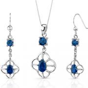 Dream catcher Design 3.50 carats Round Pear Shape Sterling Silver Sapphire Pendant Earrings Set 