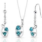 Love Duet 2.00 carats Trillion Heart Shape Sterling Silver London Blue Topaz Pendant Earrings Set 