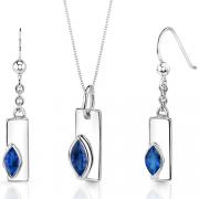 Art Deco 1.25 carats Marquise Shape Sterling Silver Sapphire Pendant Earrings Set 