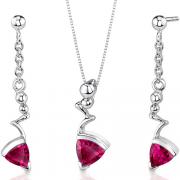 Museum Style 2.25 carats Trillion Cut Sterling Silver Ruby Pendant Earrings Set 