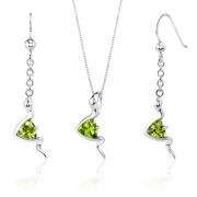 Contemporary Style 1.50 carats Trillion Cut Sterling Silver Peridot Pendant Earrings Set 