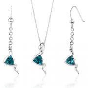 Contemporary Style 1.50 carats Trillion Cut Sterling Silver London Blue Topaz Pendant Earrings Set 