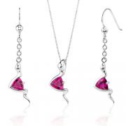 Contemporary Style 1.50 carats Trillion Cut Sterling Silver Ruby Pendant Earrings Set 