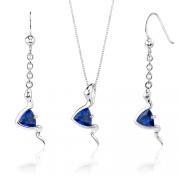 Contemporary Style 1.50 carats Trillion Cut Sterling Silver Sapphire Pendant Earrings Set 