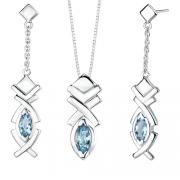 2.75 carats Marquise Shape  Swiss Blue Topaz Pendant Earrings Set in Sterling Silver