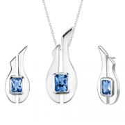 3.75 carats Radiant Cut London Blue Topaz Pendant Earrings Set in Sterling Silver
