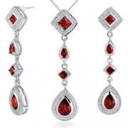 Unique Style 6.00 carats Princess Checkerboard Cut Garnet Pendant Earrings Set in Sterling Silver