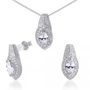 One of a Kind Marquise Shape White Cubic Zirconia Pendant Earrings Set in Sterling Silver