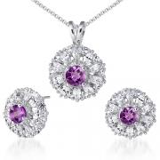 Eye Catchy 1.50 carats Round Checkerboard Shape Amethyst Pendant Earrings Set in Sterling Silver