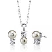 Pure Bliss: Sterling Silver Celebrity Inspired Bridal Jewelry Stud Earring/Pendant Set with Faux Pearl and CZ Diamonds