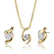 Golden Rhapsody: Sterling Silver Designer Inspired Bridal Jewelry Earring/ Pendant Set with 14K Gold Plating and Solitaire Diamonds