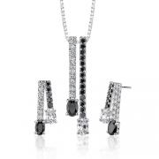 Versatile and Exotic: Sterling Silver Celebrity Style Earring/Pendant Set with Black and White CZ Diamonds