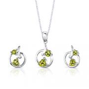 Sterling Silver 1.50 carats total weight Multishape Peridot Pendant Earrings Set