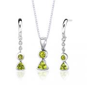 Sterling Silver 1.50 carats total weight Multishape Peridot Pendant Earrings Set