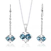 Sterling Silver 4.00 carats total weight Round Shape Swiss Blue Topaz Pendant Earrings Set